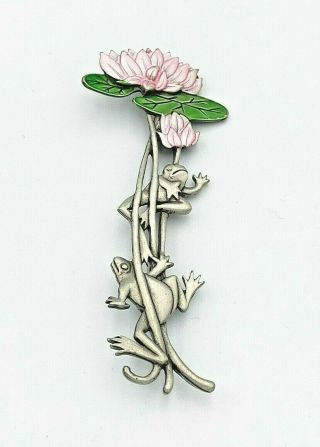 Vintage Jj Jonette Jewelry Frog And The Flowers Brooch - Ref F14