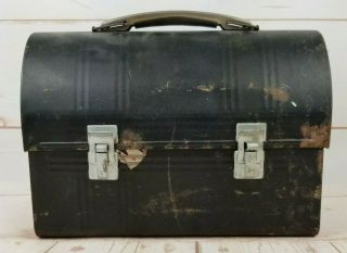 Vintage Black Metal Dome Top Distressed Lunch Box Coal Miner Plant Worker