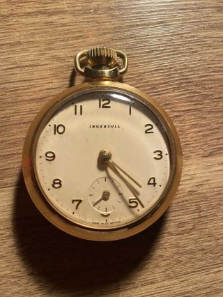 Vintage Gold Plated Brass Ingersoll Pocket Watch Needs Service Not