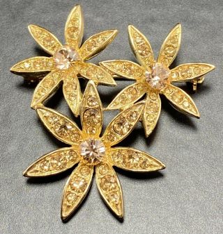 Liz Claiborne Vintage Brooch Pin Flower Pink & Amber Crystal Rhinestones