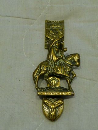 Vintage 1960s Small Brass Door Knocker Chaucer Canterbury Coat Of Arms Hardware