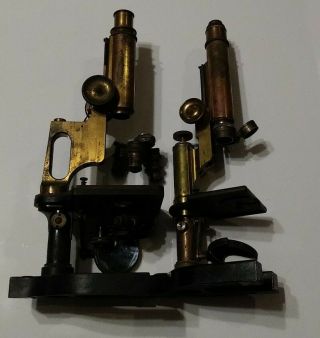 2 Bausch & Lomb Microscope Vtg 1908 B&l Optical Co Brass Metal Slide N.  Y Pair