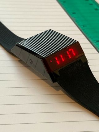Bulova Computron 98c135 Men Black Silicone Watch Led Quartz - Futuristic Retro
