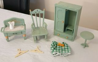 Sylvanian Families Pale Green Bedroom Furniture Set Rare Vintage Calico Critters