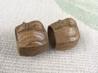Pair Robert Thompson Mouseman Solid Carved Oak Napkin Rings Kilburn Yorkshire