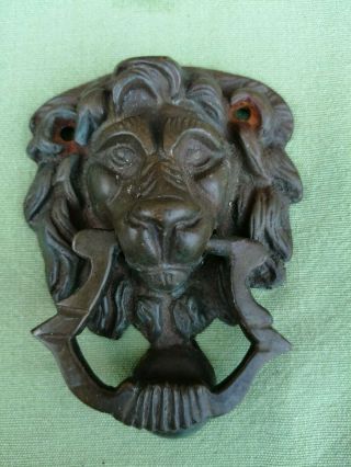 Small Vintage Solid Brass Lions Head Door Knocker Patina
