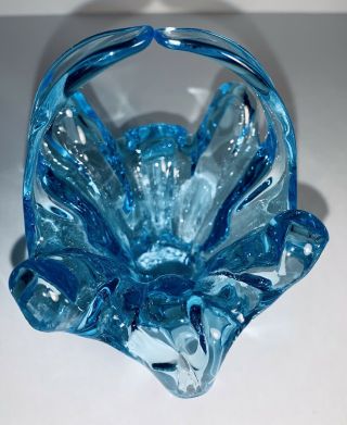 Vintage Blue Murano - Style Glass Basket Chalet Art Glass
