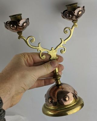 W.  A.  S Benson Attributed Copper & Brass Candlestick Antique Candelabra Arts Craft