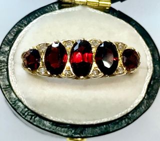 Antique 9ct Gold Ring With Garnets & Diamonds.  5.  21 Grams - Size Uk T - Us 9.  75