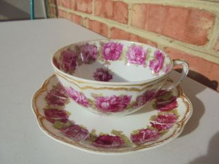 Antique Haviland Limoges France Porcelain Drop Rose Cup & Saucer