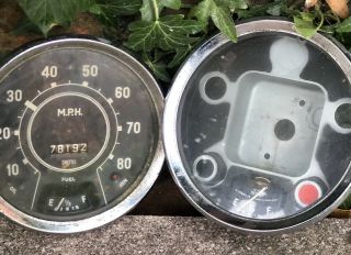 2 Vintage Smiths Bike Dials 80mph Speedometer Mileometer Fuel Oil Spares Repair.