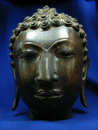 19th C Chinese Bronze Buddha Head With Stand 2