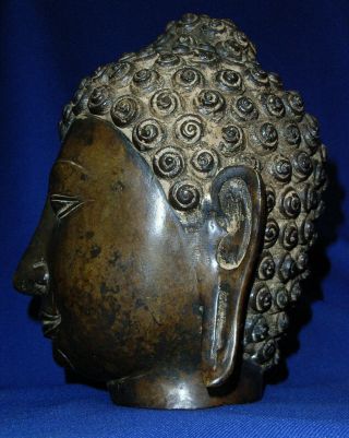 19th C Chinese Bronze Buddha Head With Stand 4