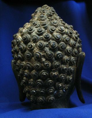 19th C Chinese Bronze Buddha Head With Stand 5