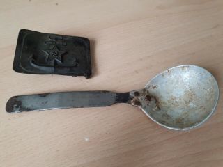 Vintage Military German Spoon And Russian Navy Buckle Ww2 Era Period.