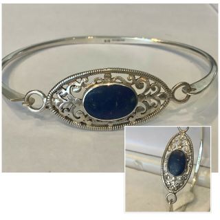 Vintage Jewellery Sterling Silver 925 Lapis Lazuli Cabochon Bangle Bracelet