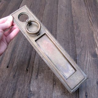 Vintage Vertical Brass Letter Box Plate With Door Knocker And Yale Keyhole