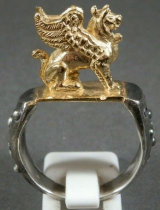 Ancient Roman Greek Gold Silver Ring Mythical Griffin Griffon 50 - 90 Bc