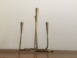 Pair Danish Illums Bolighus Serpentine Candlestick Mid Century Modern Brass