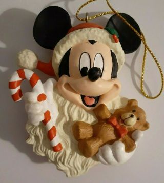 Vintage Disney Mickey Mouse Santa Claus 3 " Christmas Ornament Candy Cane Bear