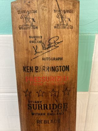 Vintage Stuart Surridge Wellington Cricket Bat Ken Barrington Autograph Reblade