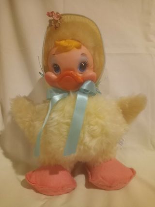 Vintage Rushton Girl Duck - Stuffed Rubber Face -