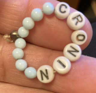 Vintage Glass Baby Name Bracelet Beads " Cronin” Blue Newborn Nursery Id