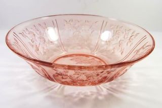 Vintage Federal Glass Sharon Cabbage Rose Salad Bowl 10.  25 Inch Diameter Pink