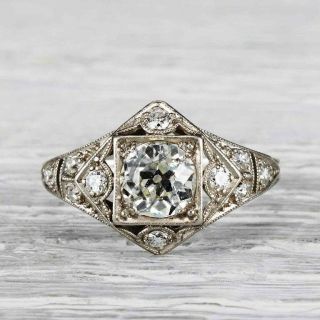 2.  05ct Round Cut Diamond Antique Art Deco Engagement Wedding Ring 14k White Gold