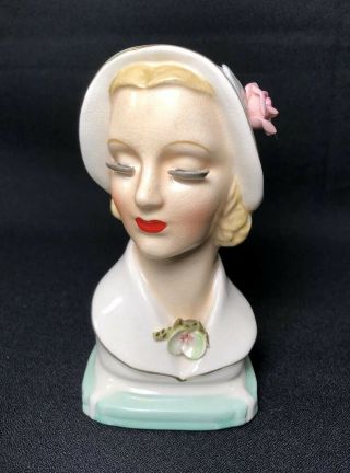 Vintage Unmarked Lady Head Vase White Porcelain Gold Accents And Raised Flowers