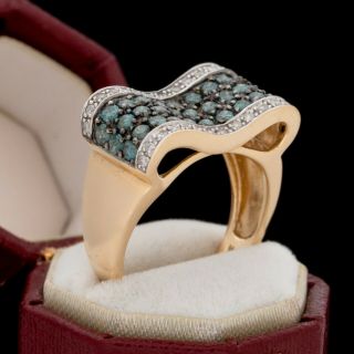 Antique Vintage Deco Mid Century 14k Bi Gold Blue & White Diamond Band Ring Sz 7