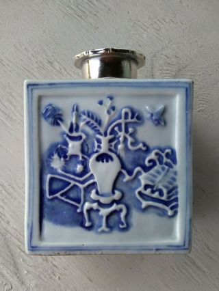 Antique Chinese Porcelain Tea Caddy Molded Blue White