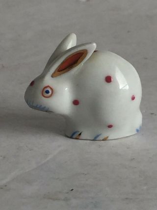 Vintage Herend Porcelain Tiny Bunny Rabbit Figurine Pink Dots 1 " Gold Ears