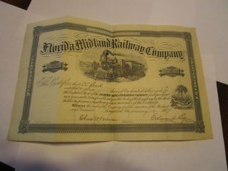 1887 Antique Florida Midland Railway Co Stock Certificate Vignettes
