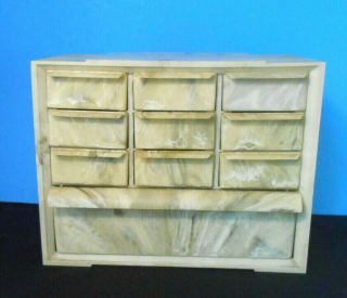 Vtg Akro Mils Storage Cabinet 10 Drawers Plastic - Crafts - Jewelry - Marbled Cream