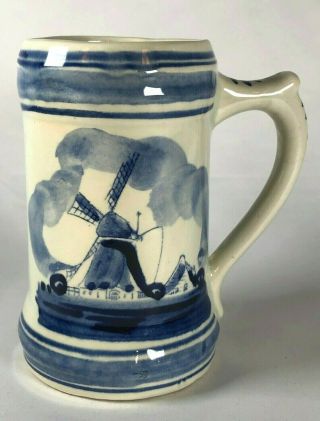 Vintage Delft Blue And White - Hand Painted Mug - Holland Windmill - 5 " - Glazed