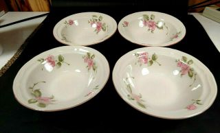 Set Of 4 Vintage Gibson " Roseland " Pink Rose Salad Dessert Cereal Bowls Retired