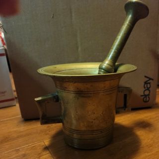 Antique Apothecary Solid Brass Mortar Pestle Vintage