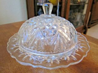 Vintage Anchor Hocking Round Covered Butter Dish,  Prescut & Clear,  4 " By 6.  75 "
