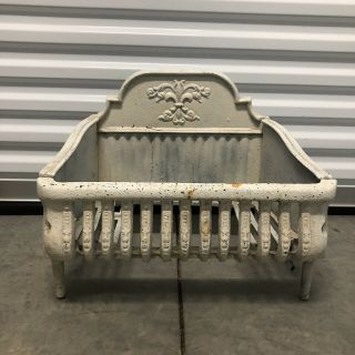 Vintage Antique White 20 Cast Iron Grate Fireplace Insert Wood Or Coal Box Heavy