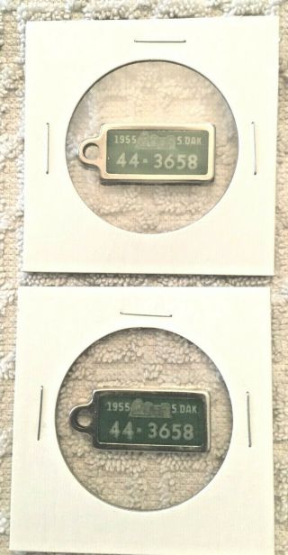 1955 South Dakota Vintage Dav Keychain License Plate Tags Matching Pair