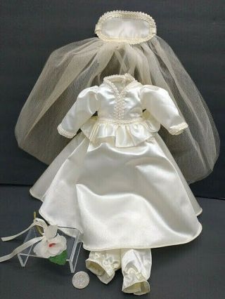 Vintage Doll Wedding Dress Bridal Gown Cream Color 10 " Long W/veil & Bouquet