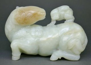 Fine Antique Chinese Carved Jade Monkey On Horses Back Statue Figurine