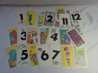 Vintage 70s Sesame Street Counting Flash Cards Pictures Numbers 1 - 12,
