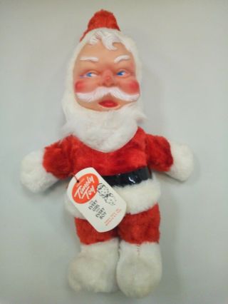 My Toy Musical Santa Claus Plush Doll Rubber Face Wind Up Vintage Christmas Tag