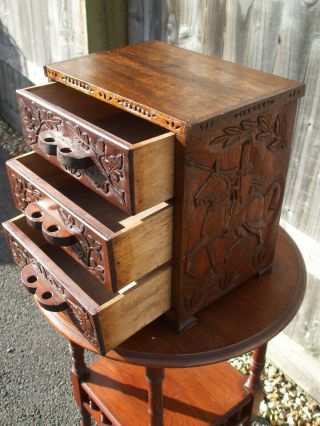 Antique Arts And Crafts Carved Oak Miniature Chest / Trinket Box,  Unique Piece