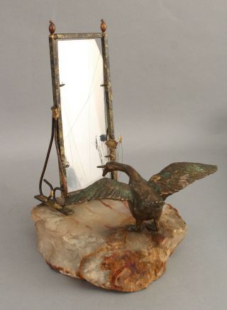Lg 1970s Curtis Jere Art Modern Bronze Goose Mirror Agate Sculpture Nr