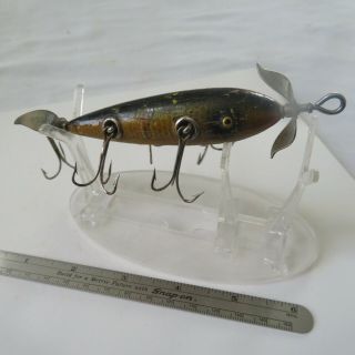 Fishing Lure South Bend 3½ " Vintage Wood Belly Weight 5 Hook Minnow Perch