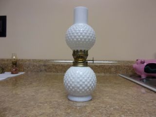Vintage Milk Glass Hobnail Design Small Oil Lamp