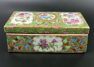 Antique Chinese Famille Rose Canton Porcelain Pen Box 19th Century